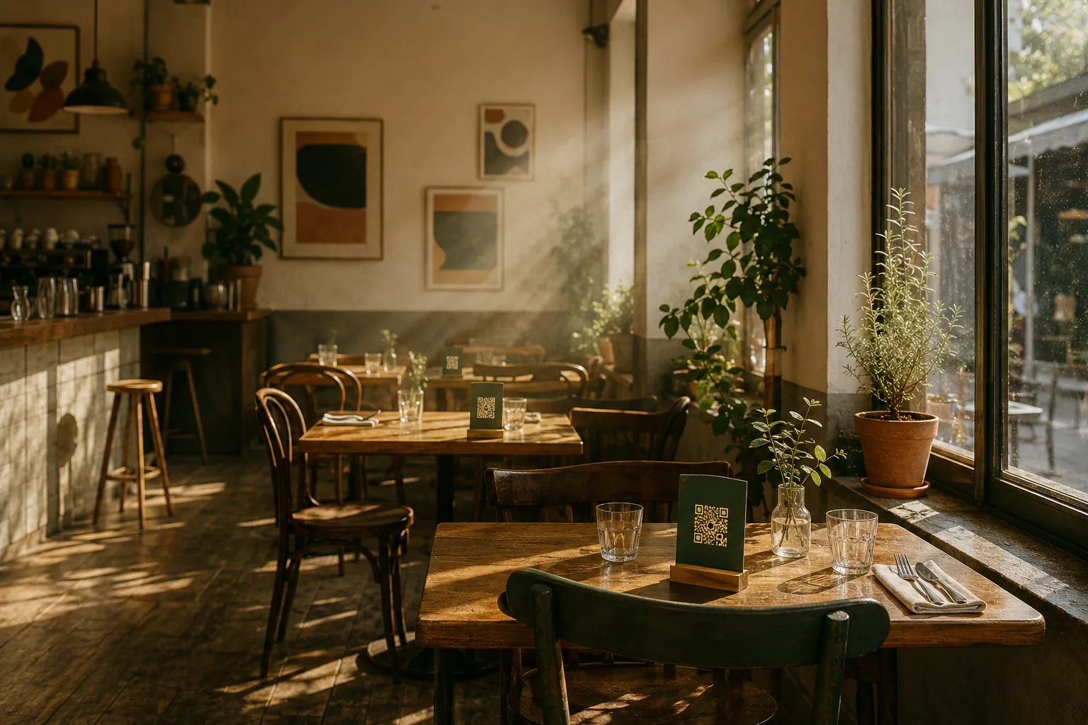 Wieczorne wnętrze restauracji z gośćmi